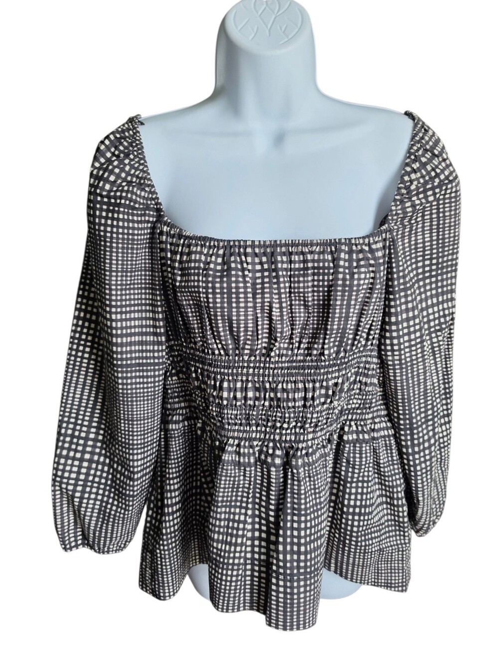 Proenza Schouler White Label Grid Smocked Top Black White Size 10